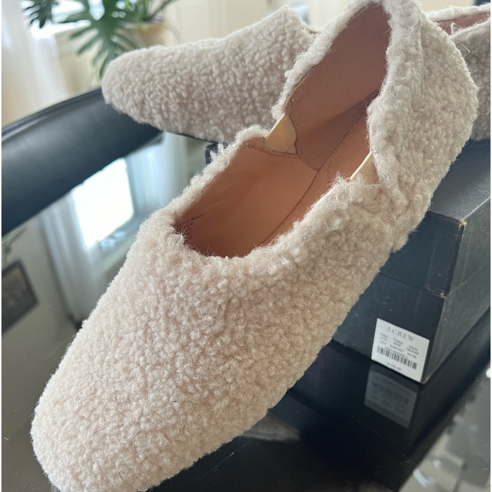 J.Crew Cream Sherpa Leather Slip On Flats NIB